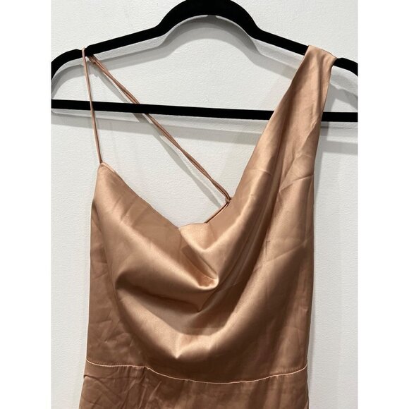 NWD Lulu's Size M Sereno Satin Cowl Neck Asymmetrical Midi Dress In Champagne - Picture 10 of 14